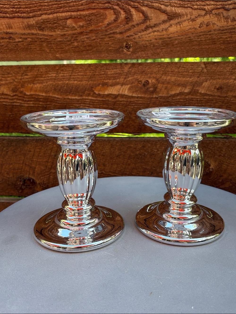 Bath & Body Works Silver Glass Pedestal Candle Holders - Set of 2